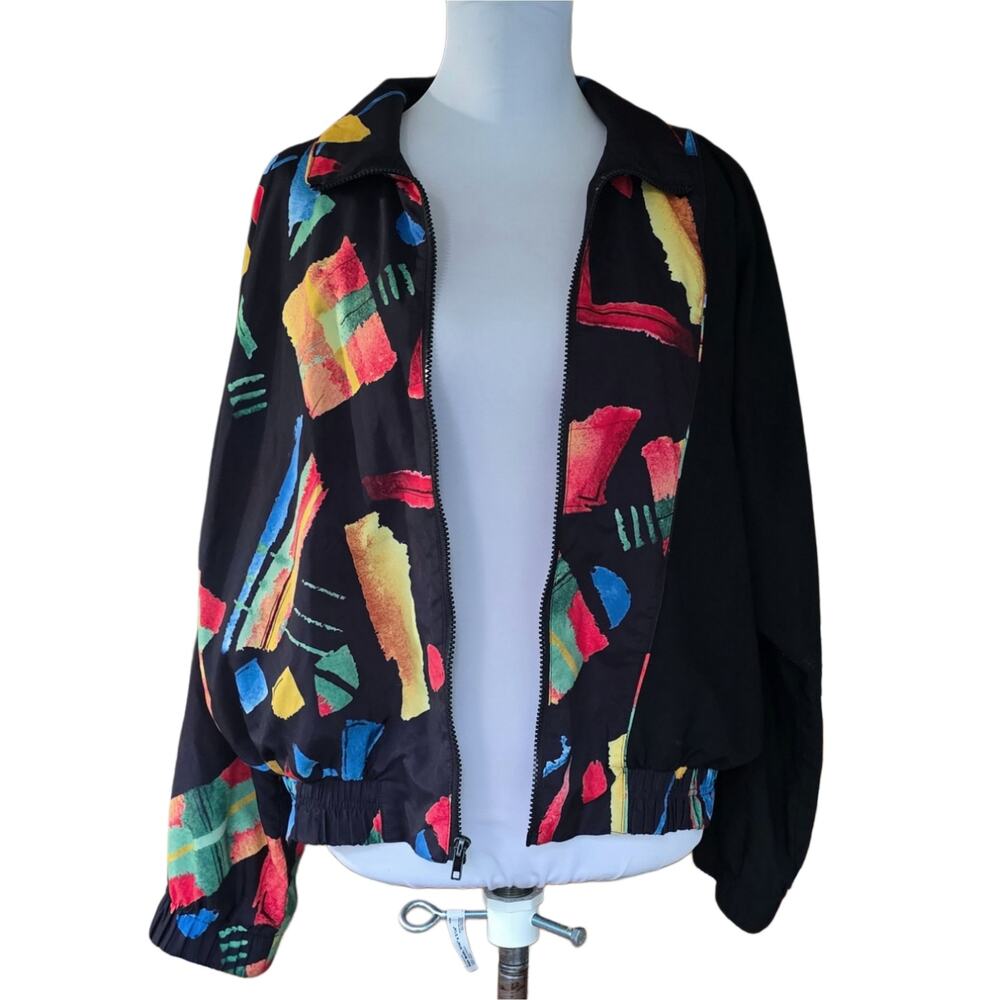 Vibrant Jacket Size S Black Bright Rio Print Vintage Lily's Beverly Hills Zip